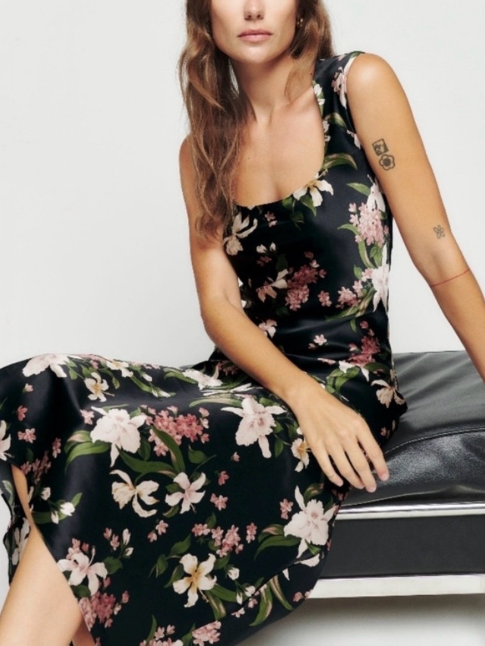 Reformation Hendrix Silk Black Floral Wedding Guest Dress